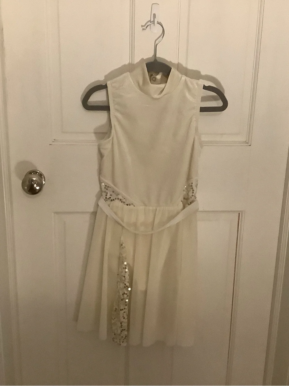 Sleeveless Cream dance costume with Sequin Accents